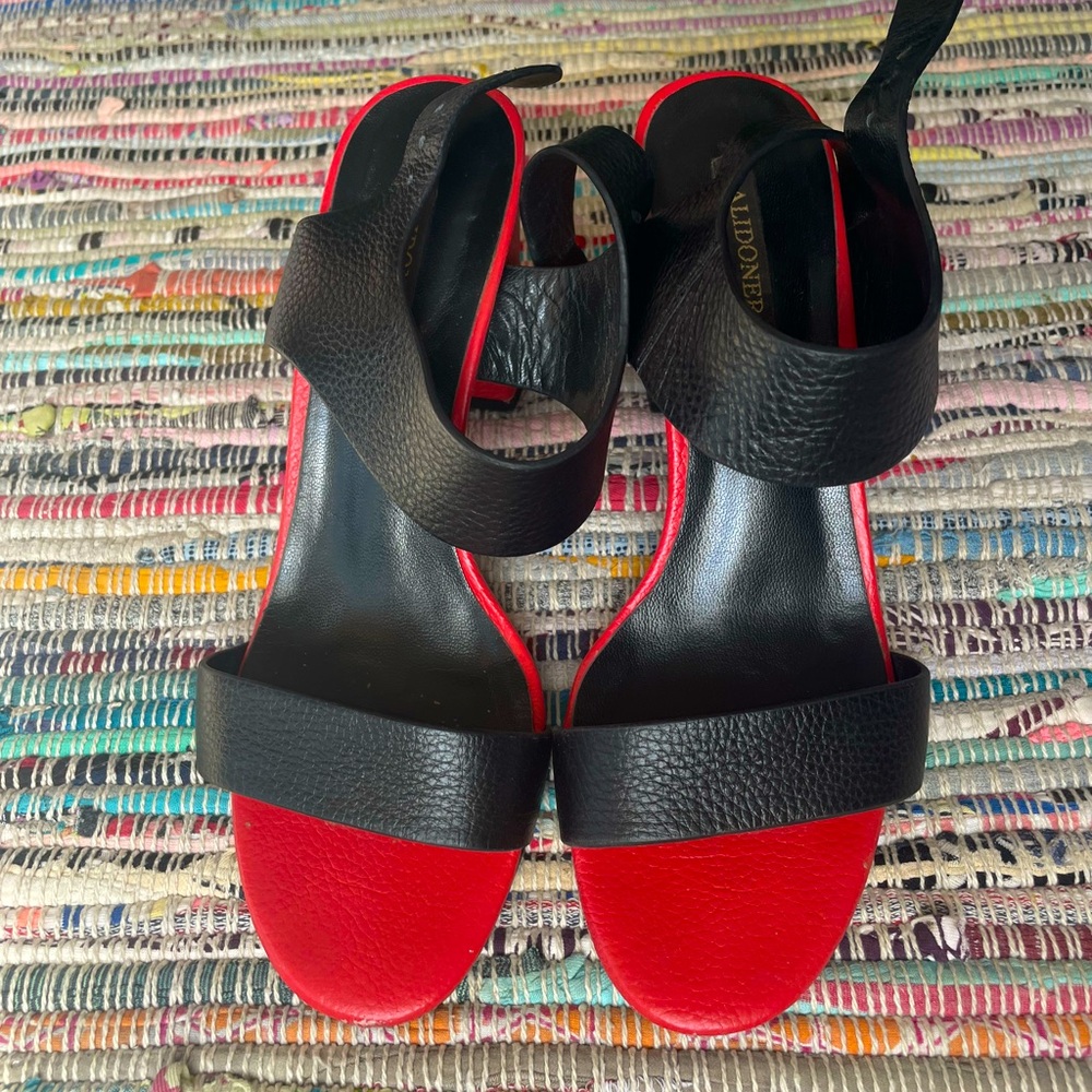 Black and red leather heels sandals. Size 8